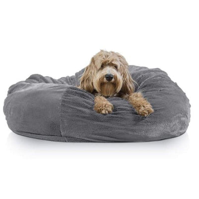 - Plush Faux Fur Pet Ball Bed in Gray bagel beds for dogs cute dog beds donut beds for dogs