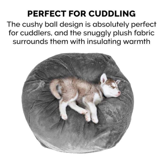 - Plush Faux Fur Pet Ball Bed in Gray bagel beds for dogs cute dog beds donut beds for dogs