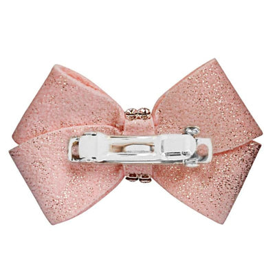 Puppy Pink Glitzerati Nouveau Bow Ultrasuede Dog Hair Bow