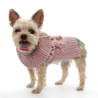 Pink Pom Pom Shimmery Dog Sweater clothes for small dogs, cute dog apparel, cute dog clothes, dog apparel, dog hoodies