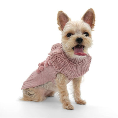 Pink Pom Pom Shimmery Dog Sweater clothes for small dogs, cute dog apparel, cute dog clothes, dog apparel, dog hoodies