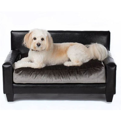 - Orthopedic Pewter Velvet and Black Faux Leather Metro Dog Chair
