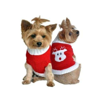 - 100% Pure Combed Cotton Red Rudolph Holiday Dog Sweater