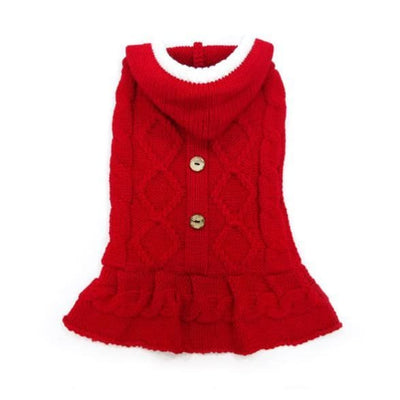 Cable Hoodie Dog Sweater Dress in Red clothes for small dogs, COATS, cute dog apparel, cute dog clothes, cute dog dresses