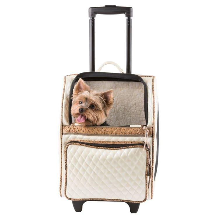 Rio Ivory Quilted Luxe 3-in-1 Dog Carrier On Wheels Pet Carriers & Crates dog carriers, luxury dog carrier on wheels, luxury dog carriers, 