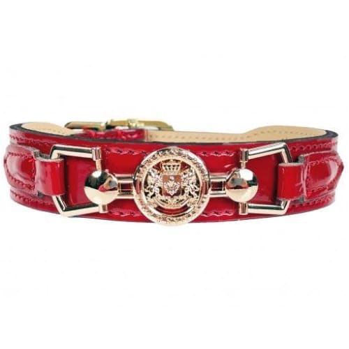 Dynasty Italian Leather Dog Collar In Red Patent & Light Rosy Gold genuine leather dog collars, luxury dog collars, NEW ARRIVAL