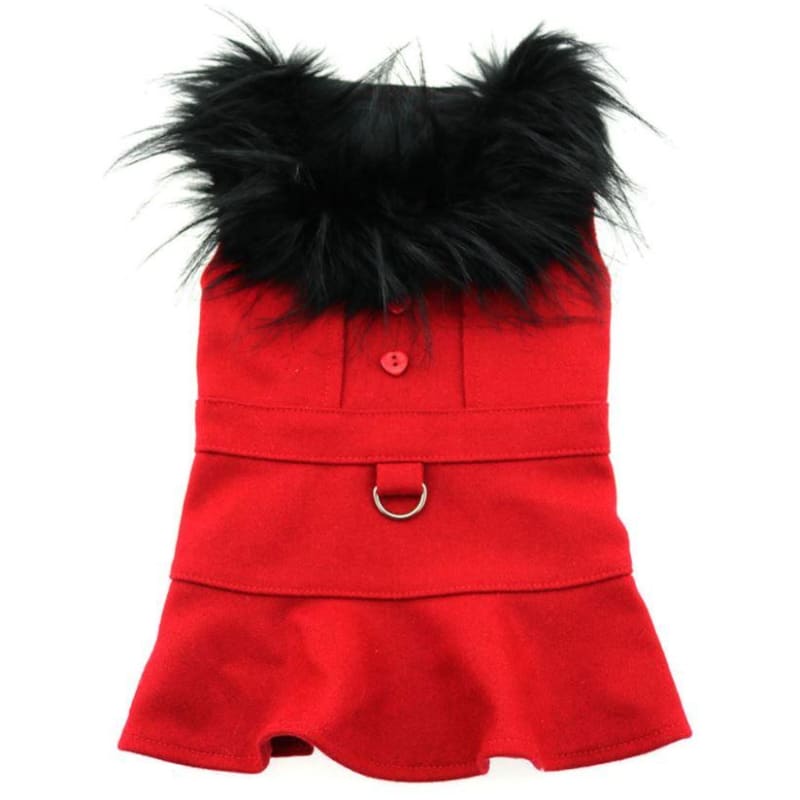 Red Wool Fur-trimmed Dog Coat Harness and Matching Leash clothes for small dogs, COATS, cute dog apparel, cute dog clothes, dog apparel