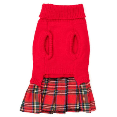 Red Plaid Turtleneck Sweater Dress Dog Apparel clothes for small dogs, cute dog apparel, cute dog clothes, cute dog dresses, dog apparel