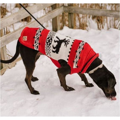- Red Reindeer Hand-Knit Wool Dog Shawl Sweater christmas apparel christmas sweater clothes for small dogs cute dog apparel cute dog clothes