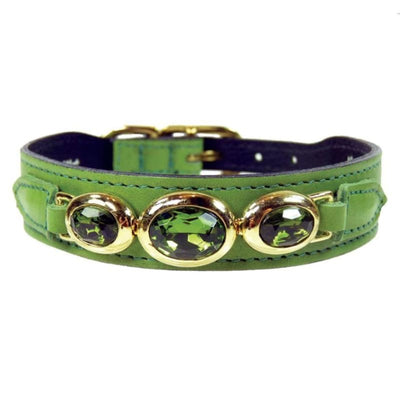 - Regency Italian Leather Dog Collar in Lime Green genuine leather dog collars HARTMAN & ROSE luxury dog collars