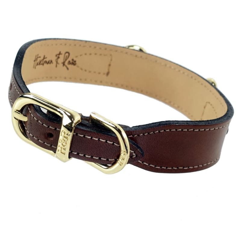 Belmont Italian Leather Dog Collar In Rich Brown & Gold Pet Collars & Harnesses genuine leather dog collars, luxury dog collars, NEW ARRIVAL