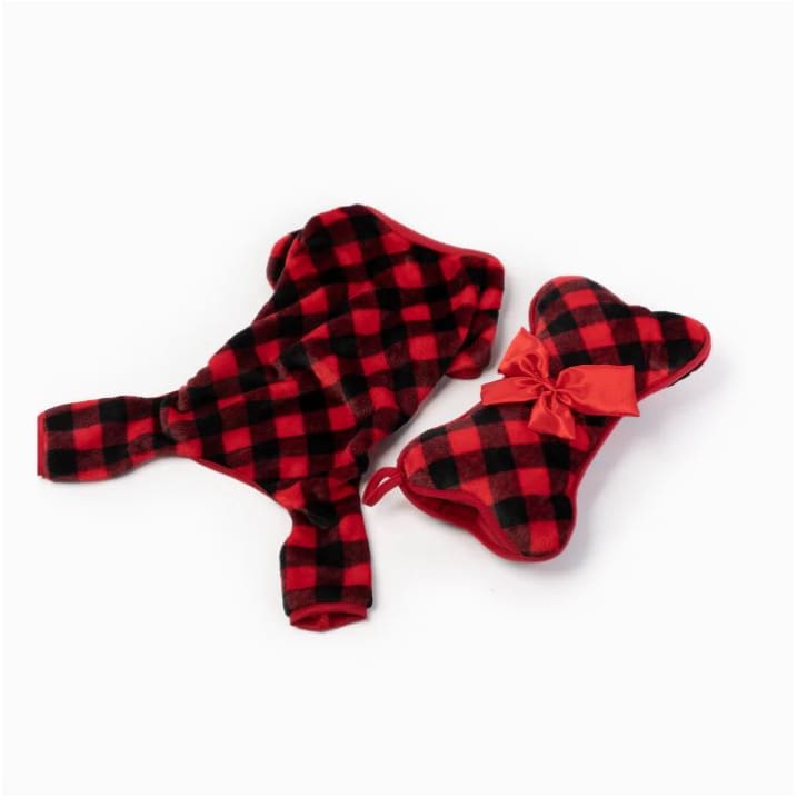 Red Plaid Elf Dog Pajamas + Stocking Pillow Dog Apparel NEW ARRIVAL