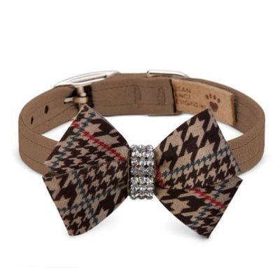Chocolate Glen Houndstooth Ultrasuede Fawn Nouveau Bow Collar NEW ARRIVAL