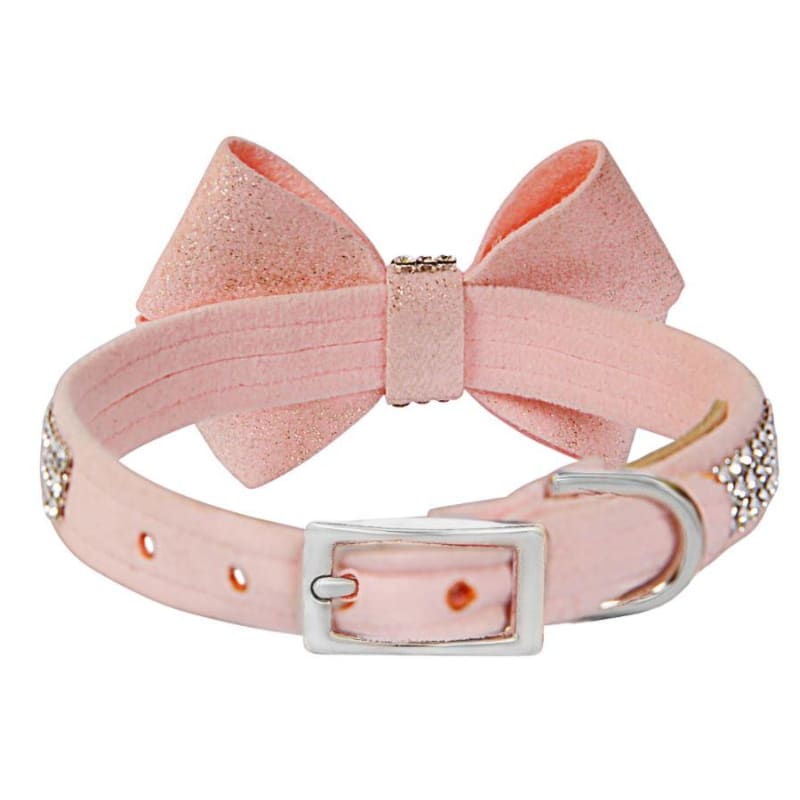 Puppy Pink Glitzerati Nouveau Bow Ultrasuede 3 Row Giltmore Collar NEW ARRIVAL