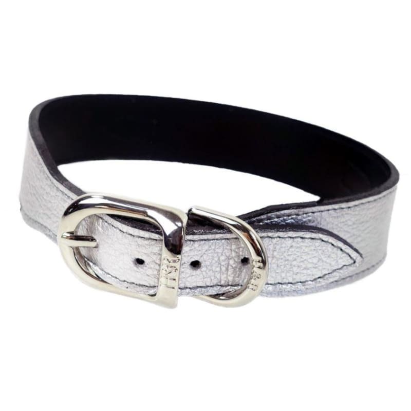 - Haute Couture Art Deco Dog Collar in Metallic Silver & Nickel genuine leather dog collars HARTMAN & ROSE luxury dog collars