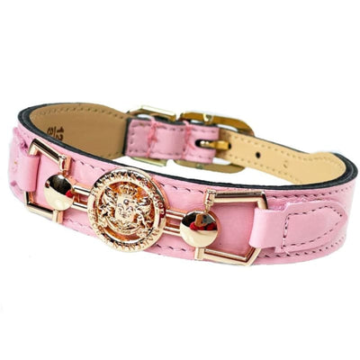Dynasty Italian Leather Dog Collar In Sweet Pink & Light Rosy Gold genuine leather dog collars, luxury dog collars, NEW ARRIVAL