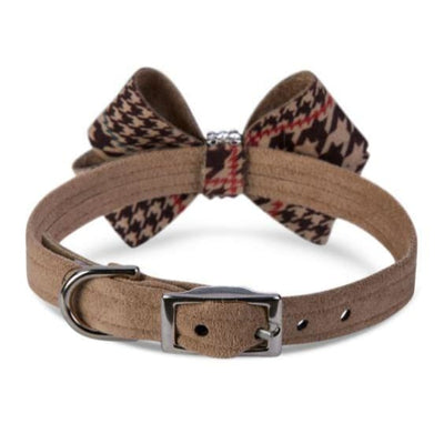Chocolate Glen Houndstooth Ultrasuede Fawn Nouveau Bow Collar NEW ARRIVAL