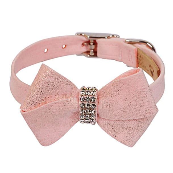 Puppy Pink Glitzerati Ultrasuede Nouveau Bow Collar NEW ARRIVAL