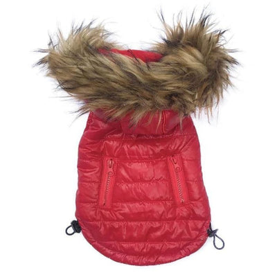 - Red Ski Bunny Puffer Dog Coat with Detachable Hood