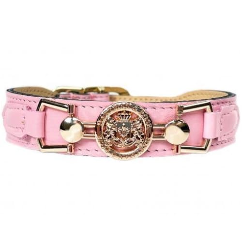 Dynasty Italian Leather Dog Collar In Sweet Pink & Light Rosy Gold genuine leather dog collars, luxury dog collars, NEW ARRIVAL