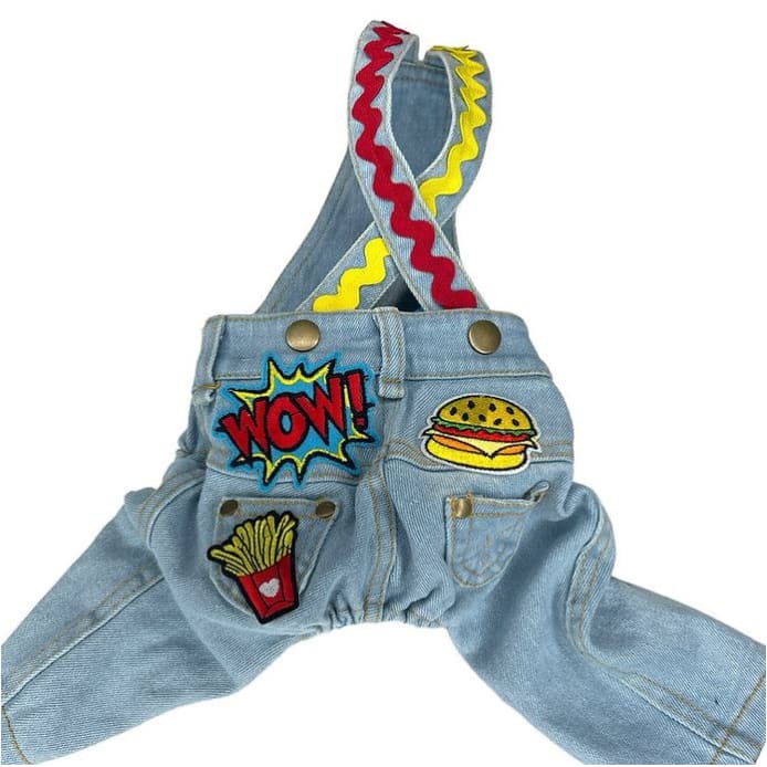 Side of Fries Denim Dog Overalls with Patches MADE TO ORDER, NEW ARRIVAL