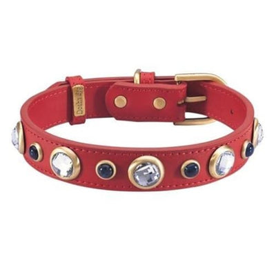 - Diamond Faceted Rhinestones & Sodalite Genuine Leather Dog Collar