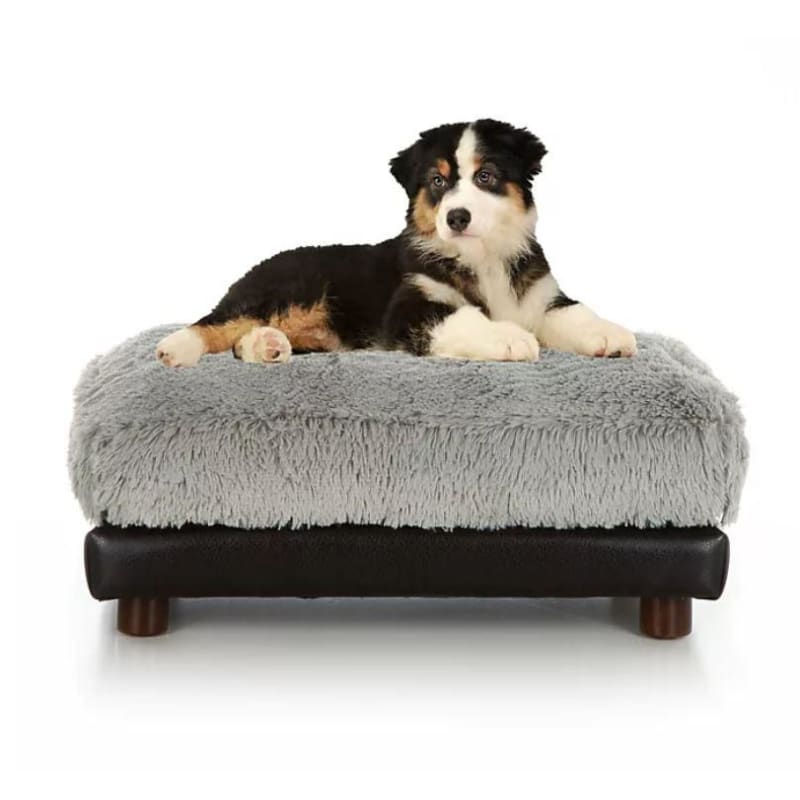 Shaggy Gray and Black Faux Leather Orthopedic Soho Milo Dog Bed NEW ARRIVAL