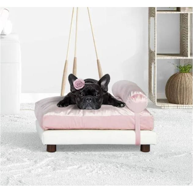 Pink Velvet and White Faux Leather Orthopedic Soho Milo Dog Bed NEW ARRIVAL