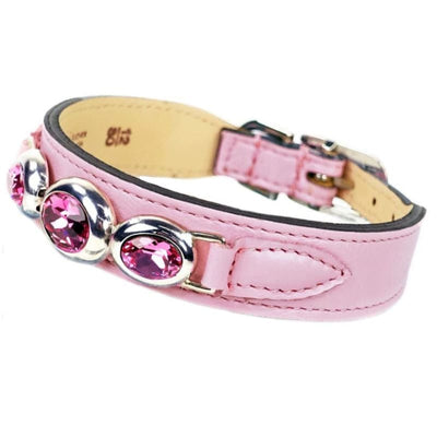 - Regency Italian Leather Dog Collar in Sweet Pink genuine leather dog collars HARTMAN & ROSE luxury dog collars
