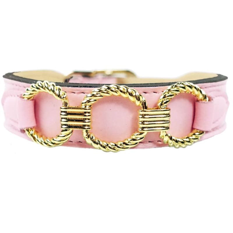 Athena Italian Leather Dog Collar In Sweet Pink & Gold Pet Collars & Harnesses genuine leather dog collars, luxury dog collars, MADE TO 