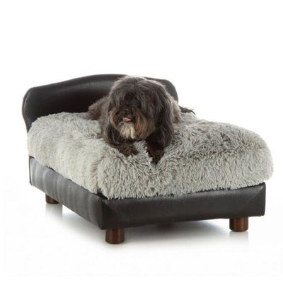 - Orthopedic Shaggy Gray and Black Faux Leather Traditional Dog Bed