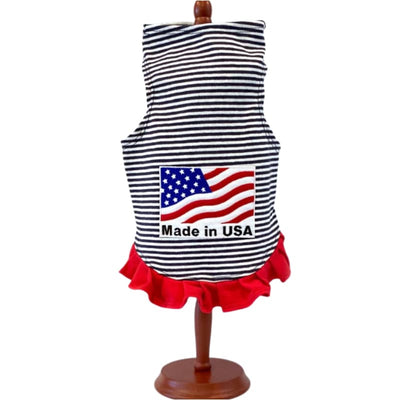 Made in The USA Stripe Dog Flounce Dress Dog Apparel 4th of july, clothes for small dogs, cute dog apparel, cute dog clothes, cute dog 