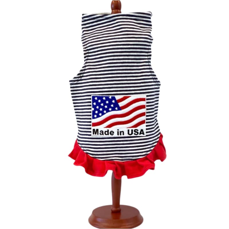 Made in The USA Stripe Dog Flounce Dress Dog Apparel 4th of july, clothes for small dogs, cute dog apparel, cute dog clothes, cute dog 