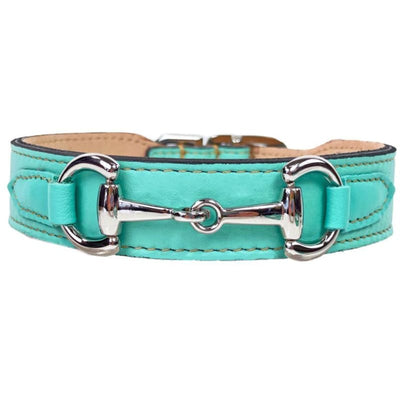 Belmont Italian Leather Dog Collar In Turquoise & Nickel genuine leather dog collars, luxury dog collars, NEW ARRIVAL
