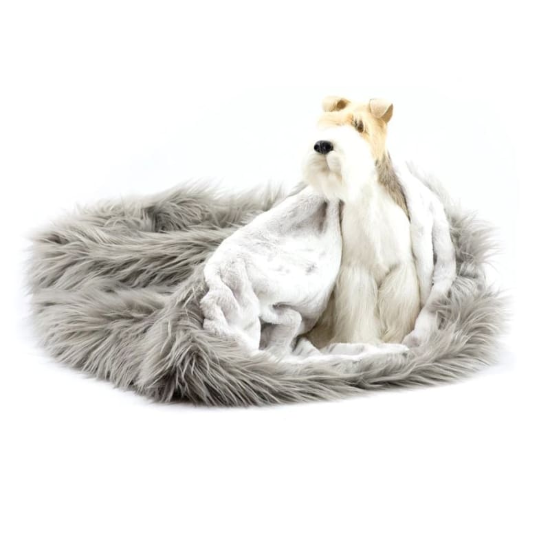 Taupe Fur with Platinum Snow Cuddle Cup Dog Beds NEW ARRIVAL