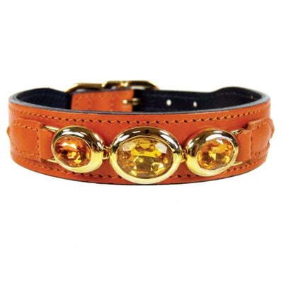 - Regency Italian Leather Dog Collar in Petal Tangerine genuine leather dog collars HARTMAN & ROSE luxury dog collars