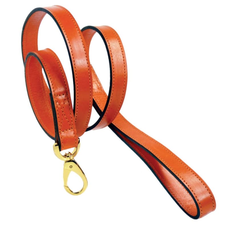 Hartman Italian Leather Dog Collar In Tangerine & Tan Pet Collars & Harnesses genuine leather dog collars, luxury dog collars, MADE TO 
