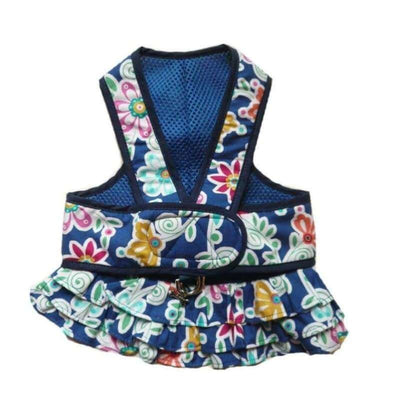 2-Piece Blue Floral Step-N-Go Harness Dress clothes for small dogs, cute dog apparel, cute dog clothes, cute dog dresses, dog apparel
