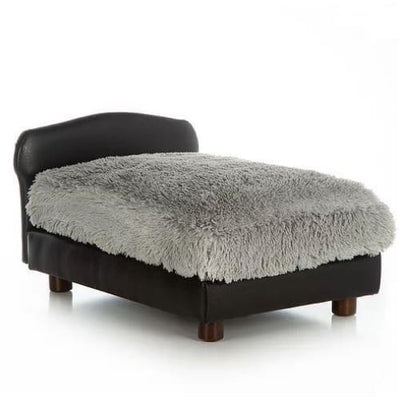 - Orthopedic Shaggy Gray and Black Faux Leather Traditional Dog Bed
