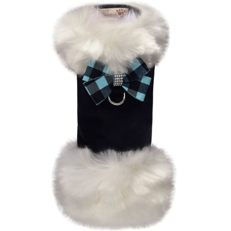 Tiffi Gingham Nouveau Bow White Faux Fur Dog Coat Dog Apparel NEW ARRIVAL