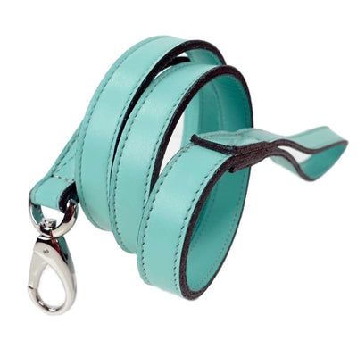 Athena Italian Leather Dog Collar In Turquoise & Nickel Pet Collars & Harnesses genuine leather dog collars, luxury dog collars, MADE TO 