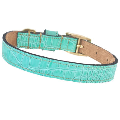 Cayman Italian Leather Dog Collar in Turquoise Pet Collars & Harnesses genuine leather dog collars, luxury dog collars, MADE TO ORDER, NEW 