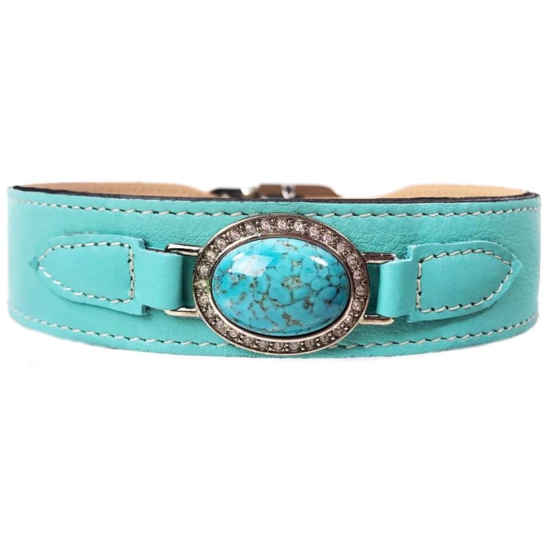 Estate Italian Leather Dog Collar in Turquoise & Silver Pet Collars & Harnesses genuine leather dog collars, HARTMAN & ROSE, luxury dog 
