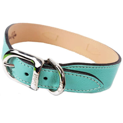Estate Italian Leather Dog Collar in Turquoise & Silver Pet Collars & Harnesses genuine leather dog collars, HARTMAN & ROSE, luxury dog 