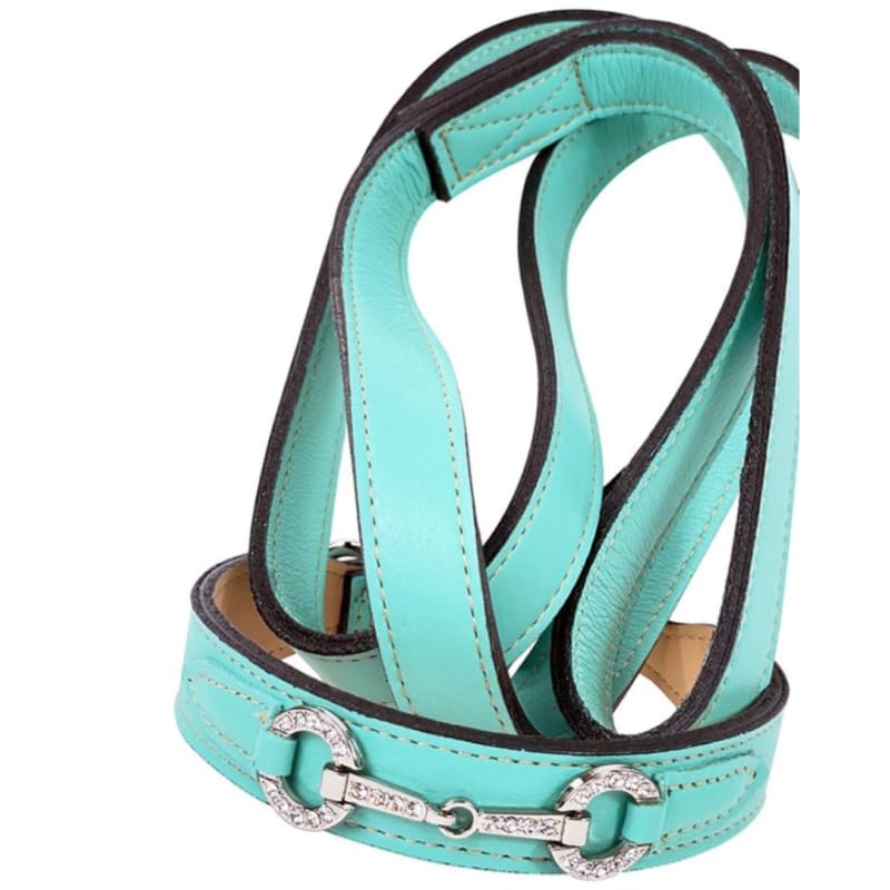 Holiday Crystal Bit Italian Leather Dog Collar in Turquoise & Nickel Pet Collars & Harnesses genuine leather dog collars, HARTMAN & ROSE, 