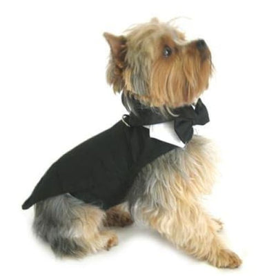 Wedding Tuxedo Black w/Tails D-Ring and Bowtie Collar
