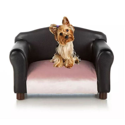 Pink Velvet and Black Faux Leather Weston Orthopedic Traditional Dog Chair or Sofa NEW ARRIVAL