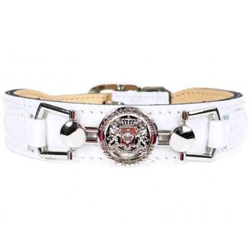 Dynasty Italian Leather Dog Collar In White Patent & Nickel genuine leather dog collars, luxury dog collars, NEW ARRIVAL