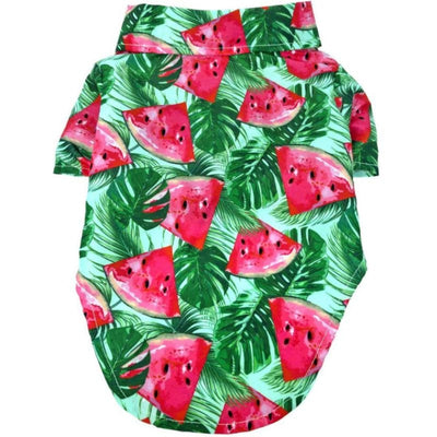 Juicy Watermelon Hawaiian Camp Shirt clothes for small dogs, cute dog apparel, cute dog clothes, dog apparel, dog sweaters