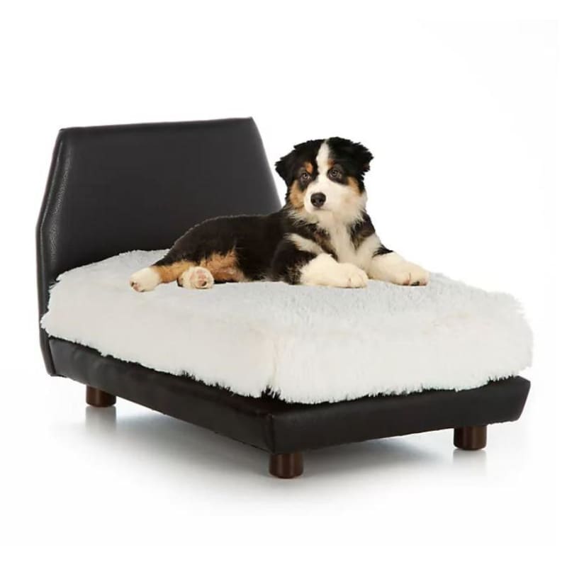 Shaggy White and Black Faux Leather Orthopedic Mid Century Lido Dog Bed NEW ARRIVAL
